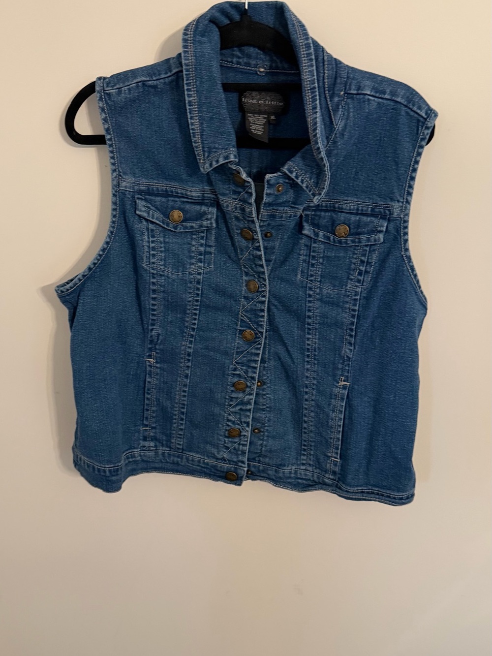 Rafaella Blue Sleeveless Denim Vest with Brass Buttons